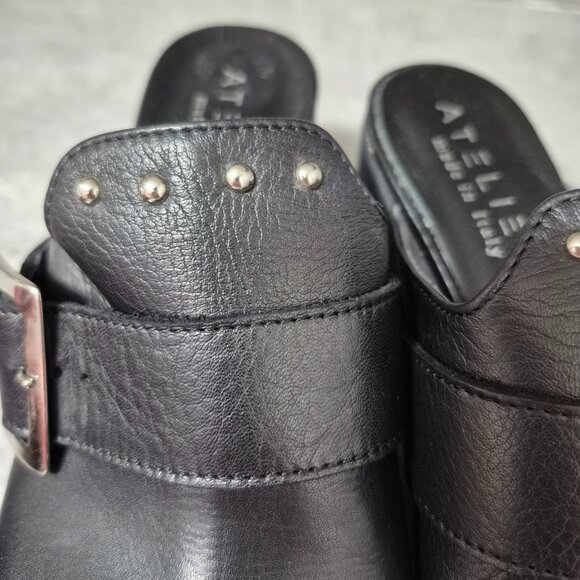 39 Ateliers Black Leather Studded Slip on Sandals Mules - Picture 5 of 10